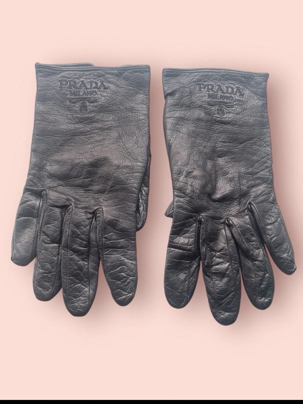 Prada Logo Leather Lambskin Black Women’s Gloves